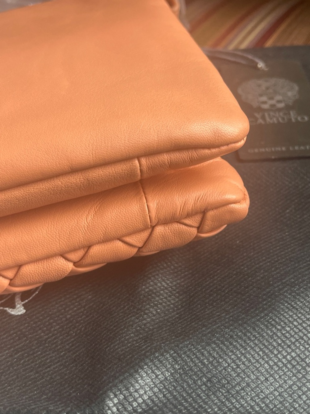 NEW VINCE CAMUTO WOVEN LEATHER CROSSBODY TOP ZIP w CHAIN ADYNA MELON w DUST BAG - Picture 6 of 16